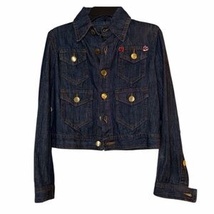 DSQUARED Dark Blue Jean Jacket with Gold Buttons